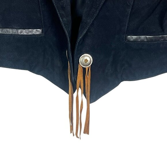 VTG Scully Jacket Womens Sz 10 Black Brown Fringe Suede Leather Jacket Western - Picture 2 of 16
